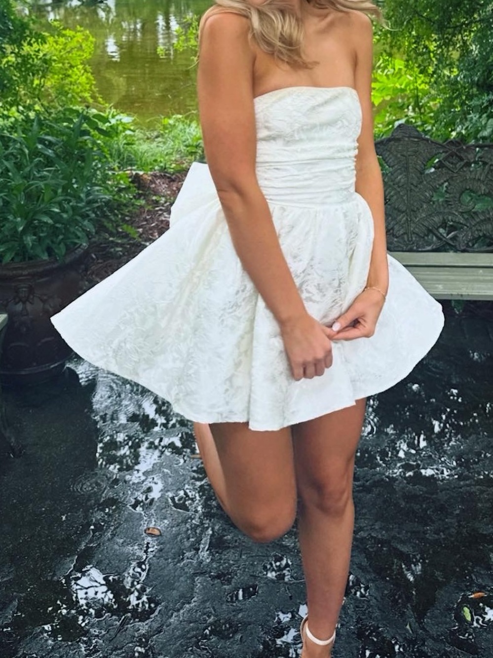 Strapless White Ivory Bridal Shower Dress with Bow